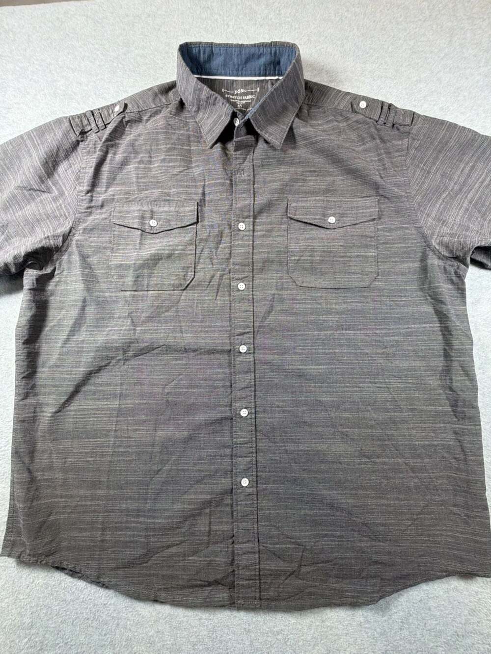 pd&c Men's Short Sleeve Button-Down Shirt, Size 2X, Gray Stretch Fabric